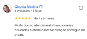 Avaliação de Claudia Medina no Google