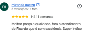 Avaliação de Miranda Castro no Google