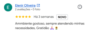 Avaliação de Elenir Oliveira no Google